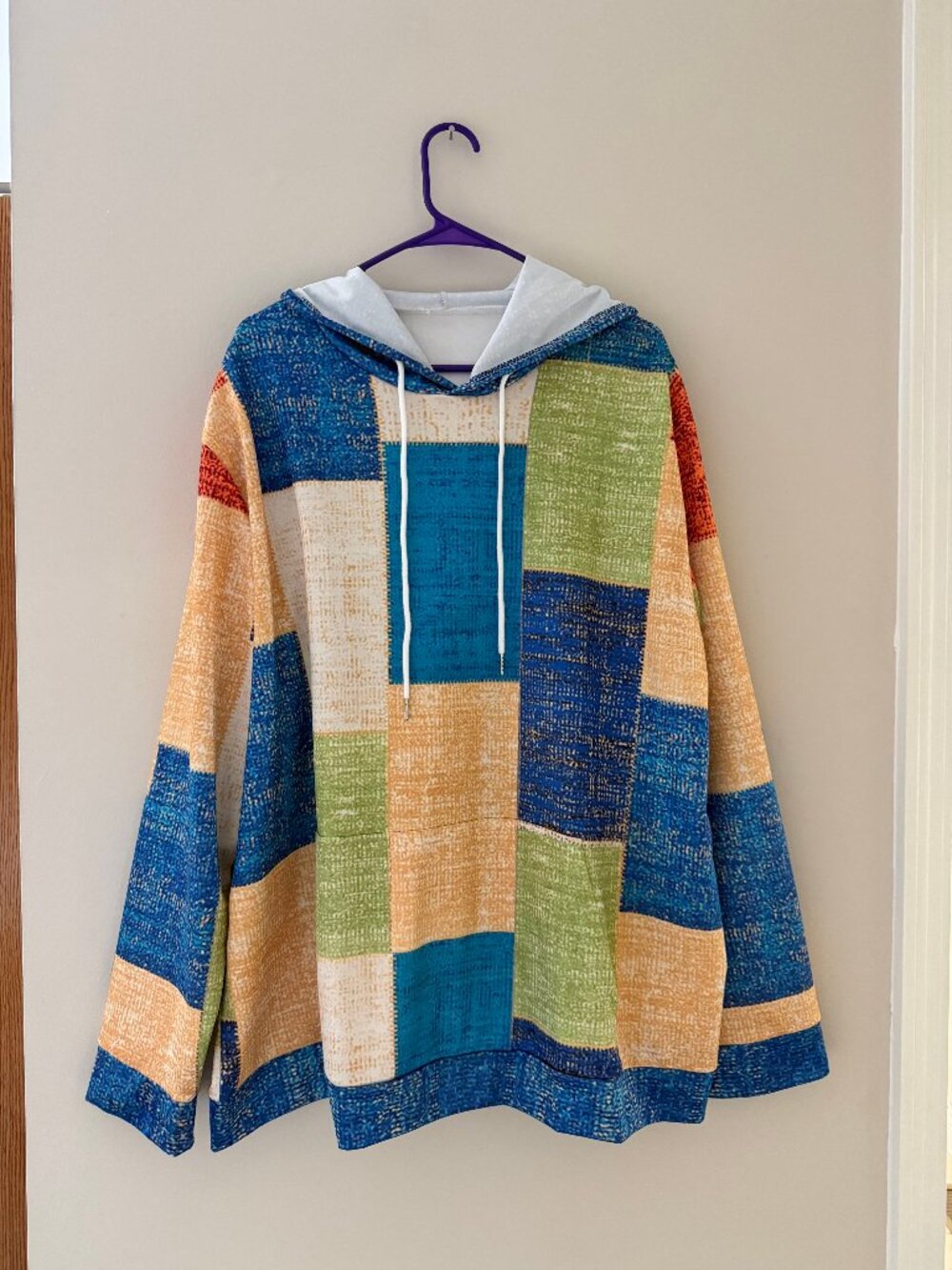 BRAND NEW TEMU OR SHEIN MENS PATCHWORK PRINT HOODIE HOODED SHIRT TOP - SIZE 3XL